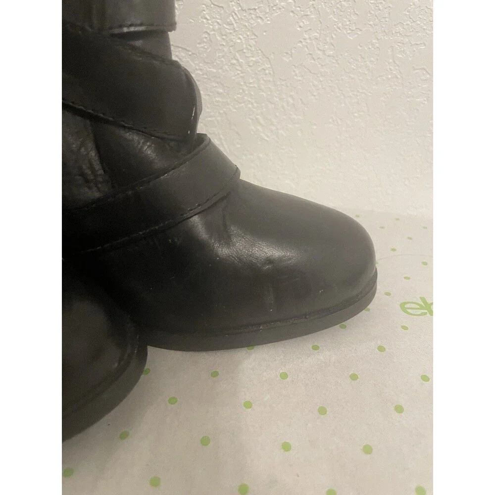 Women’s Size 8 7.5 Boots Shoes Steve Madden Freeway Dark Black Leather High Heel